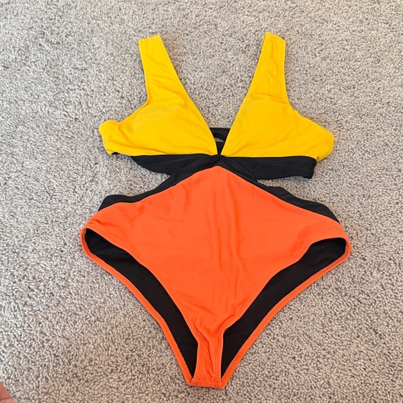 SHEIN Other - SHEIN Yellow & Orange Cutout One Piece Swimsuit